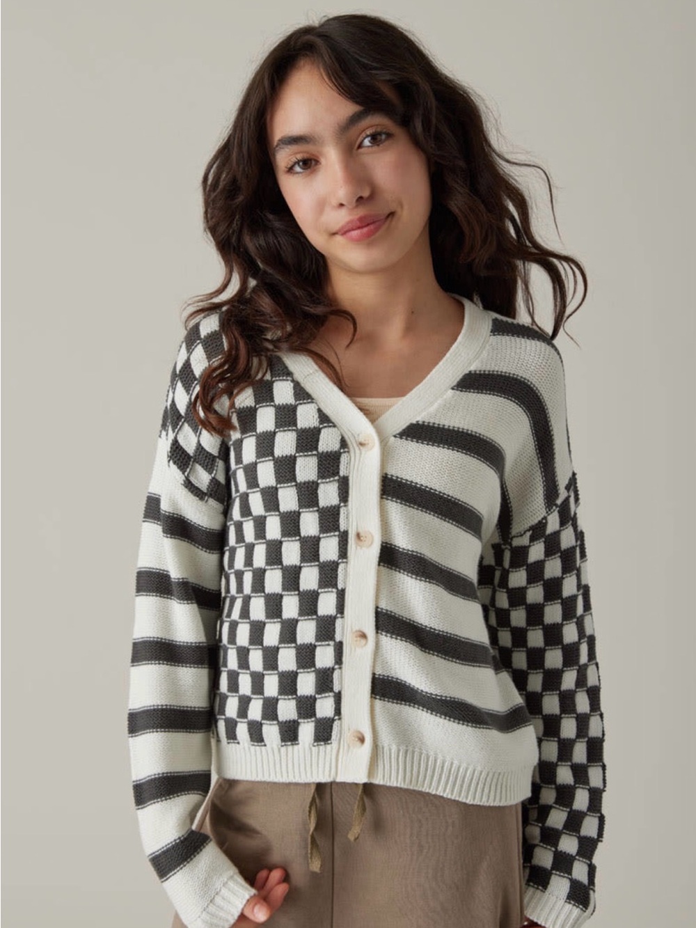 Sincerely Jules Navy and White Checkered Striped Cardigan